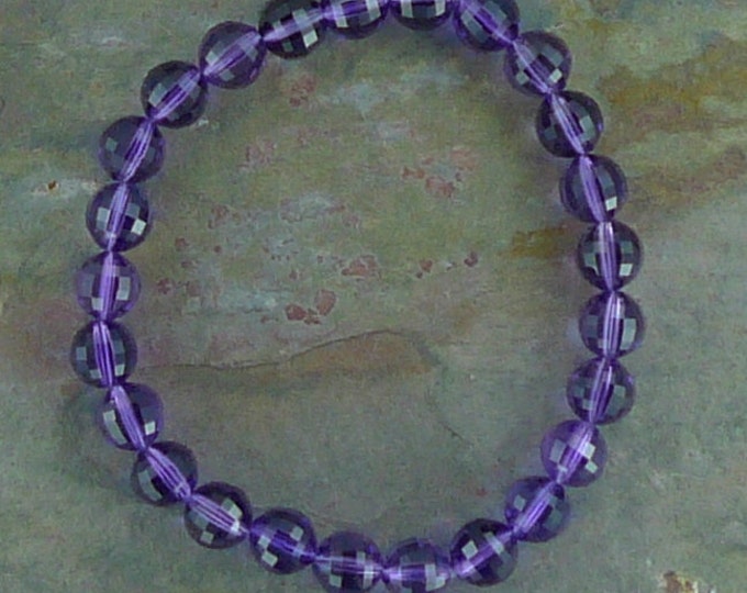 AMETHYST (Faceted) Chakra Stretch Bracelet All Natural Semi-Precious Stones Healing Metaphysical