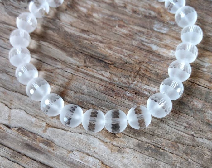 ROCK QUARTZ CRYSTAL (Matte & Faceted) Chakra Stretch Bracelet All Natural Semi-Precious Stones Healing Metaphysical