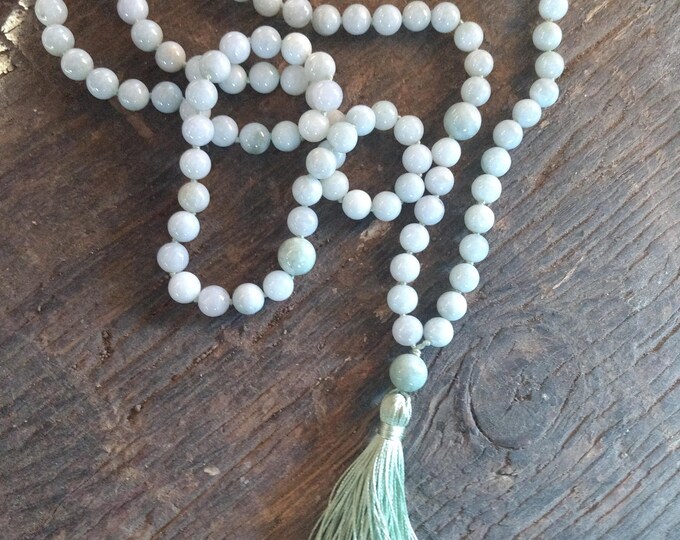 MALA: JADE Beads Silk Tassel Necklace 108 Count Plus Guru Bead