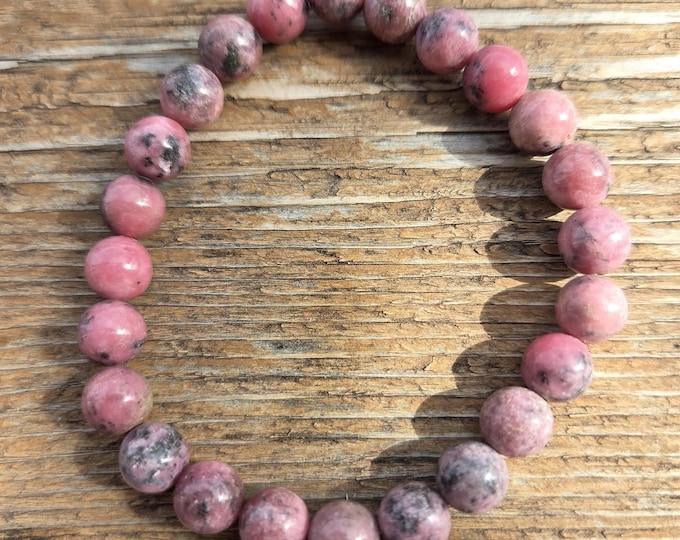 RHODONITE Chakra Stretch Bracelet All Natural Semi-Precious Stones Healing Metaphysical