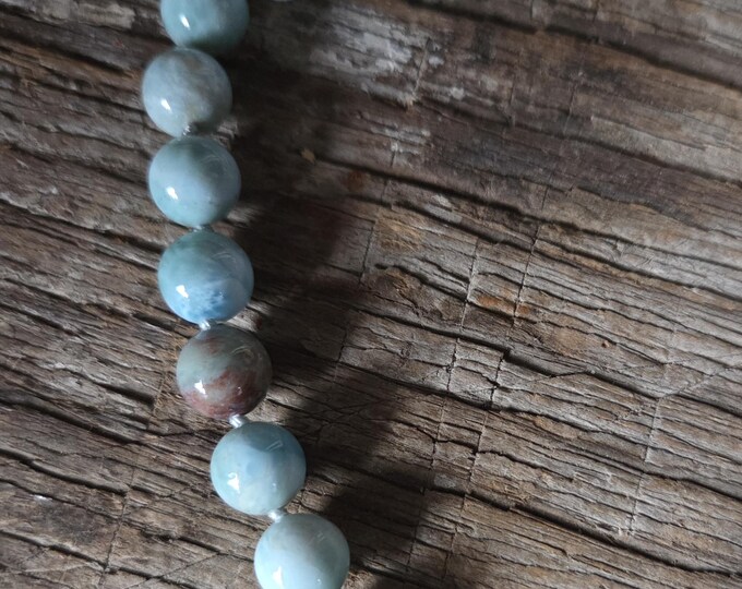 LARIMAR 10mm Beaded Necklace STUNNING All Natural Semi-Precious Stones Healing Metaphysical