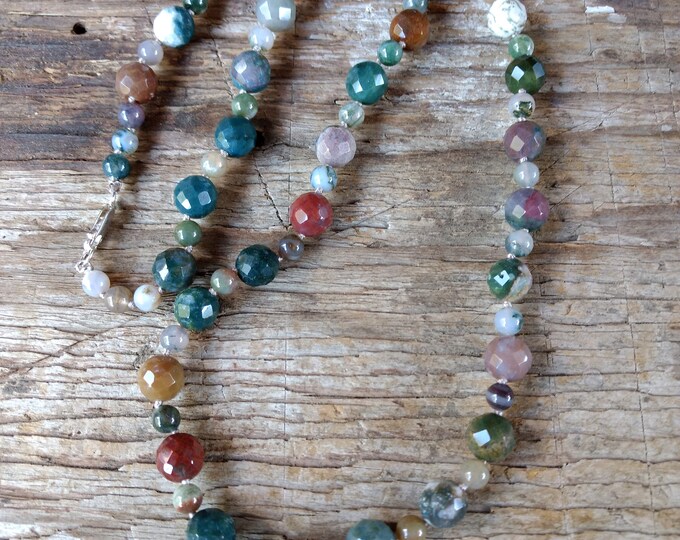 FANCY JASPER & MOSS Agate, Sterling Silver Necklace