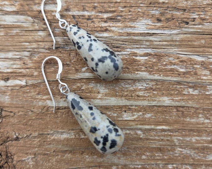 DALMATIAN JASPER TEARDROPS Gemstone Earrings Sterling Silver Natural Stone