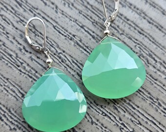 CHRYSOPRASE ~ WoW! Long Faceted Teardrops Gemstone Earrings Sterling Silver Natural Stone