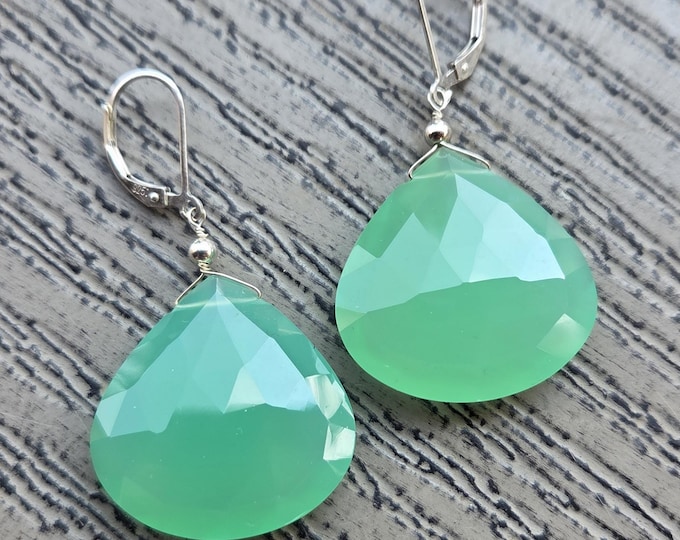CHRYSOPRASE ~ WoW! Long Faceted Teardrops Gemstone Earrings Sterling Silver Natural Stone