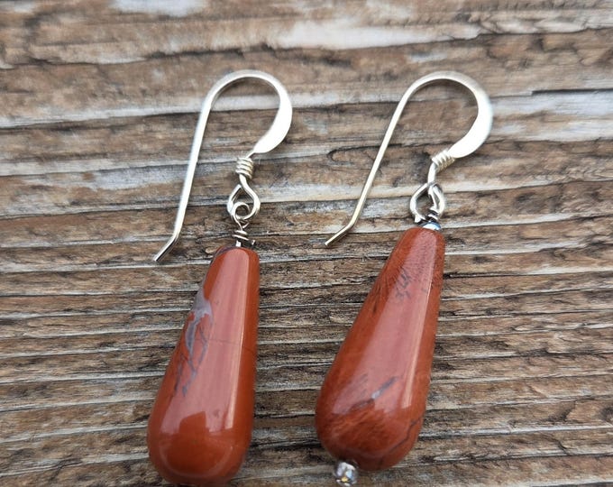 RED JASPER Gemstone Earrings Sterling Silver Natural Stone