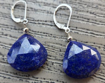 LAPIS LAZULI ~ WoW! Long Faceted Teardrops Gemstone Earrings Sterling Silver Natural Stone