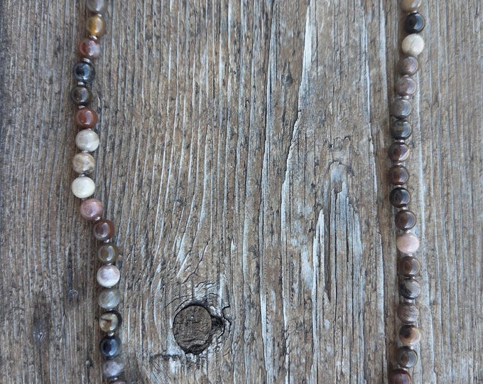 PETRIFIED WOOD MONTANA Bead Sterling Silver Necklace