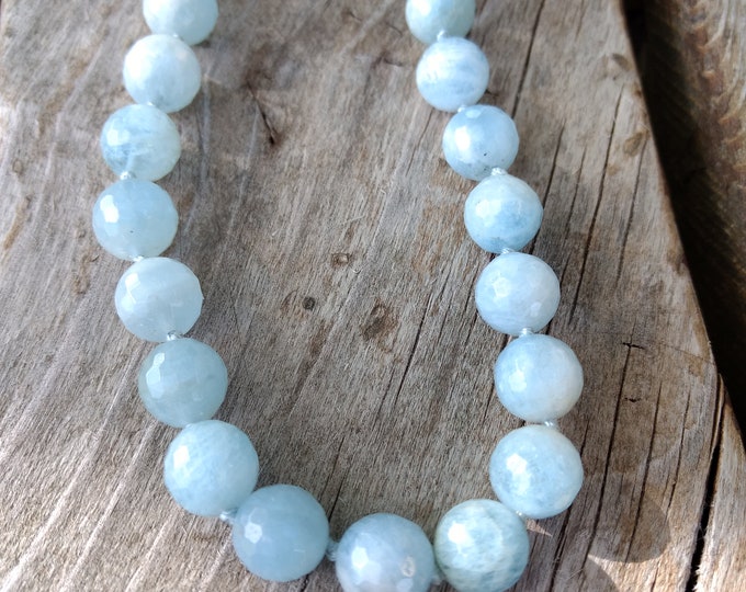 AQUAMARINE Faceted Chakra Necklace All Natural Semi-Precious Stones Healing Metaphysical