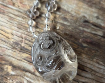 Buddha Smoky Quartz Carved Pendant with Citrine Necklace All Natural Semi-Precious Stones Healing Metaphysical