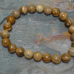 PICTURE JASPER Chakra Stretch Bracelet All Natural Semi-Precious Stones Healing Metaphysical
