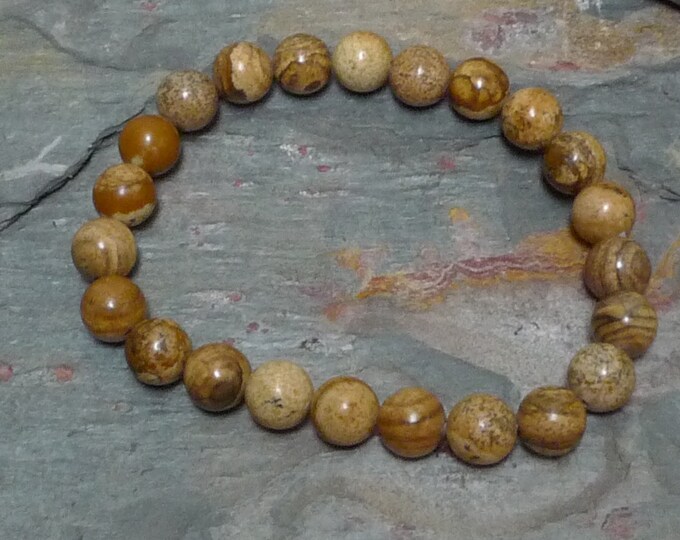 PICTURE JASPER Chakra Stretch Bracelet All Natural Semi-Precious Stones Healing Metaphysical