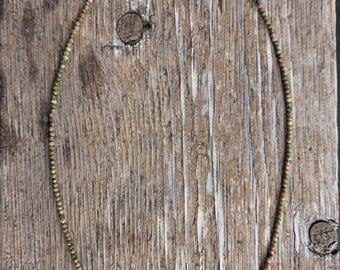 UNAKITE TINY Small Bead Sterling Silver Necklace