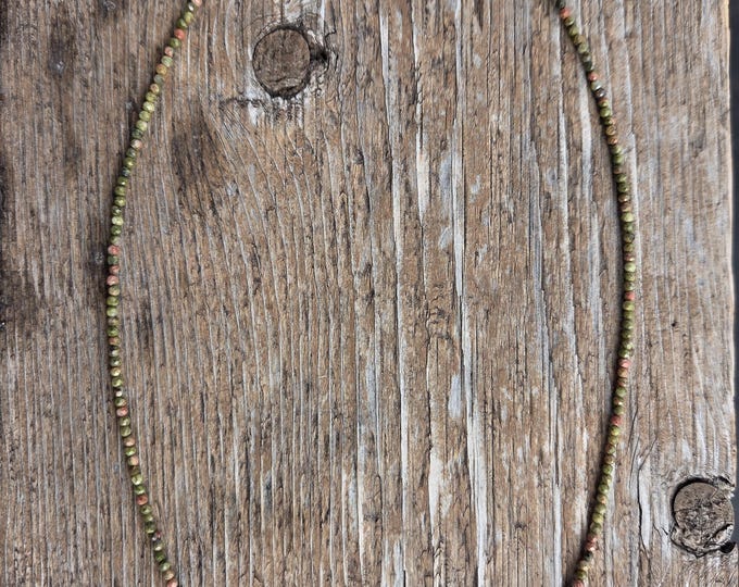 UNAKITE TINY Small Bead Sterling Silver Necklace