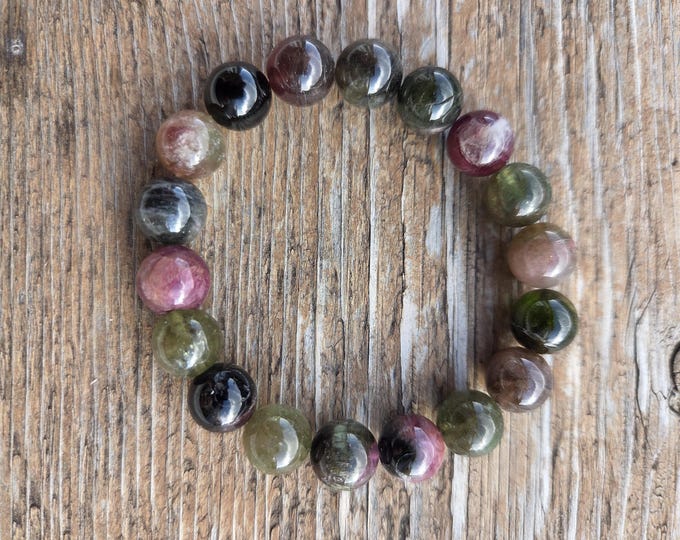 WATERMELON TOURMALINE Chakra Stretch Bracelet All Natural Semi-Precious Stones Healing Metaphysical