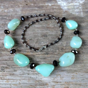Chunky Blue Chalcedony & Smoky Quartz Necklace All Natural Semi-Precious Stones Healing Metaphysical