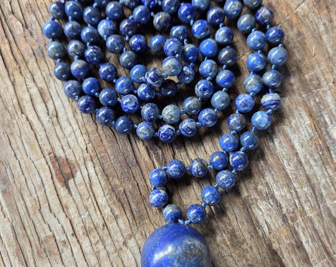 MALA: LAPIS LAZULI Beads Silk Tassel Necklace 108 Count Plus Guru Bead