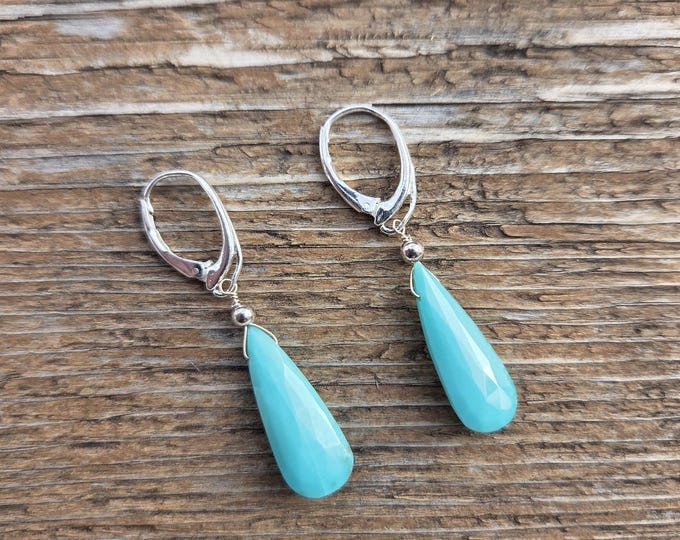 SLEEPING BEAUTY TURQUOISE ~ WoW! Long Faceted Teardrops Gemstone Earrings Sterling Silver Natural Stone