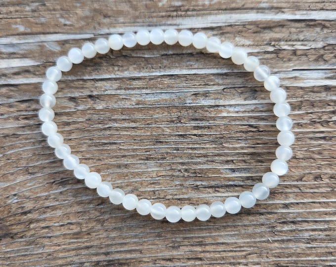 MOONSTONE (WHITE) Small Bead Chakra Stretch Bracelet All Natural Semi-Precious Stones Healing Metaphysical