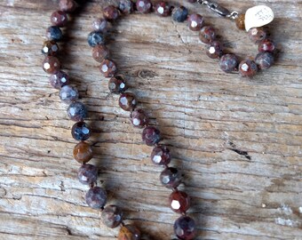 PIETERSITE Beaded Faceted Gemstone, Sterling Silver Necklace