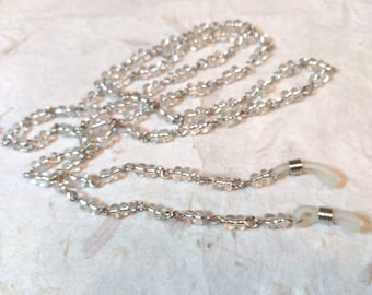 SALE: CLEAR LINKED Silver Glass Beads Eyeglass Chain