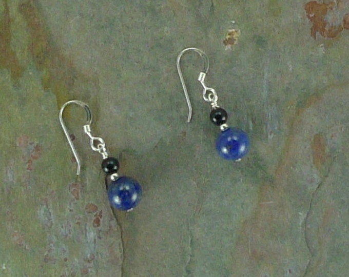 Lapis Lazuli Black Onyx Gemstone Earrings Sterling Silver Natural Stone