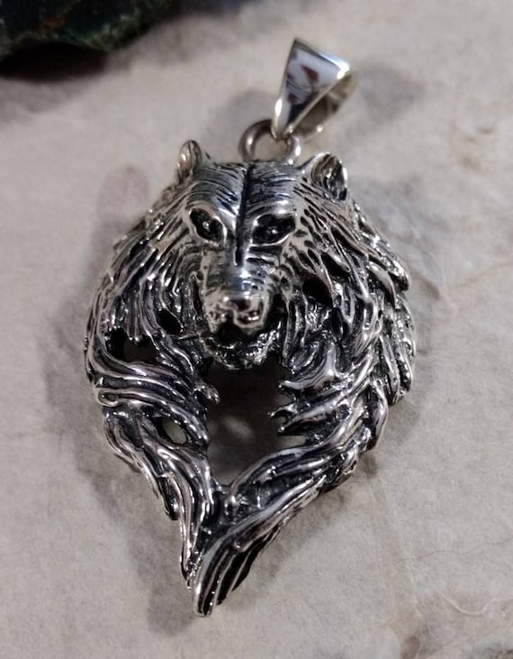 Big Wolf DIREWOLF Face Head Sterling Silver Pendant Unique STATEMENT Wow