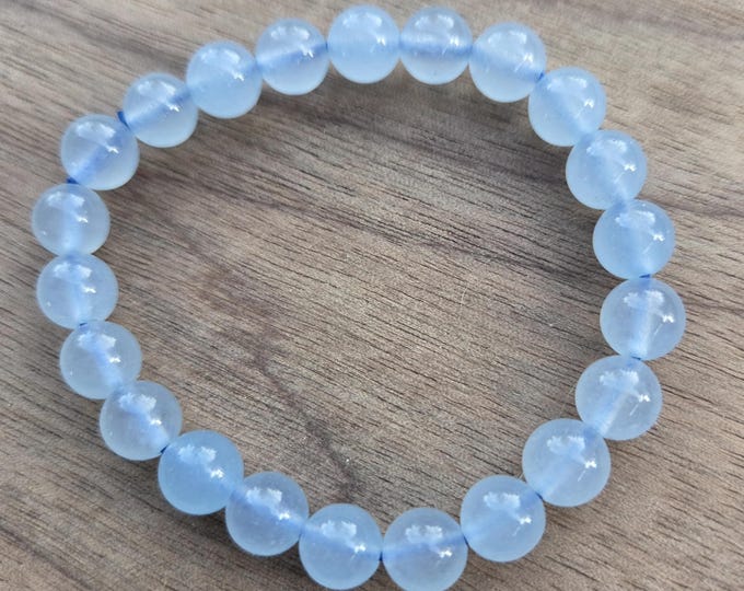 BLUE CHALCEDONY Chakra Stretch Bracelet All Natural Semi-Precious Stones Healing Metaphysical