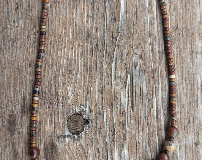 SUNSET Picasso Jasper Stone Natural Gemstone Sterling Silver Necklace