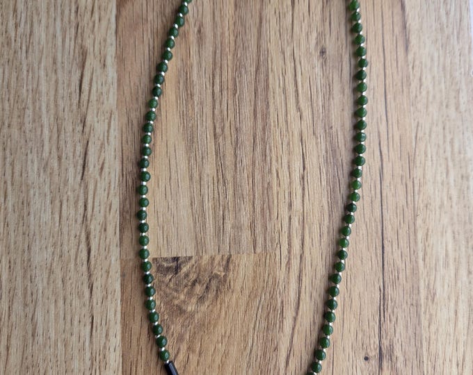 CRYSTAL Skull GREEN ONYX Small Beaded Necklace