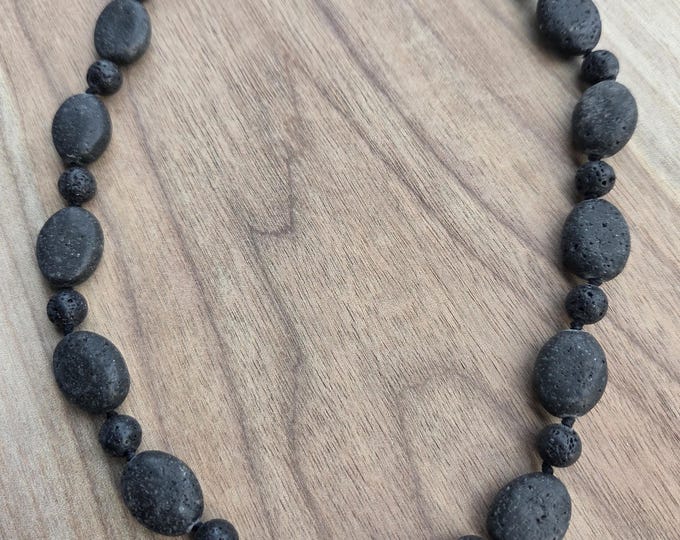 Lava Black Natural Gemstone Sterling Silver Necklace