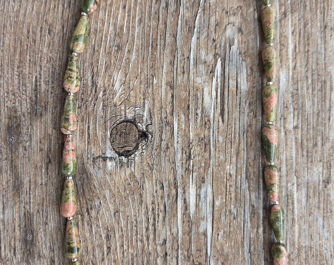 Unakite Teardrop Natural Gemstone Sterling Silver Necklace