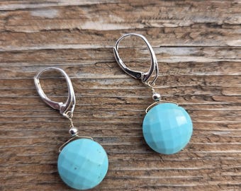 SLEEPING BEAUTY TURQUOISE ~ WoW! Round Faceted Gemstone Earrings Sterling Silver Natural Stone