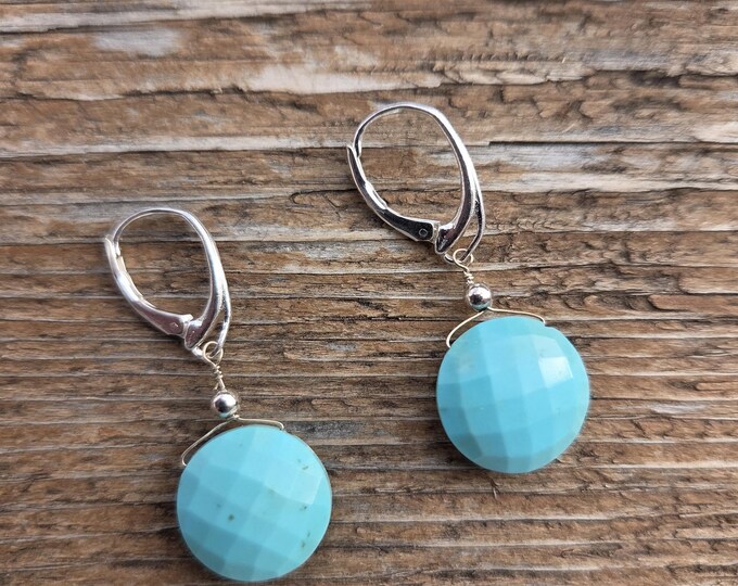 SLEEPING BEAUTY TURQUOISE ~ WoW! Round Faceted Gemstone Earrings Sterling Silver Natural Stone