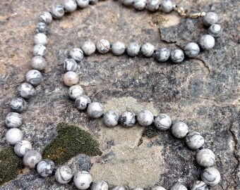 MAP JASPER (Grey Crazy Lace) Chakra Necklace All Natural Semi-Precious Stones Healing Metaphysical