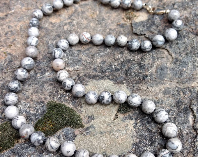 MAP JASPER (Grey Crazy Lace) Chakra Necklace All Natural Semi-Precious Stones Healing Metaphysical