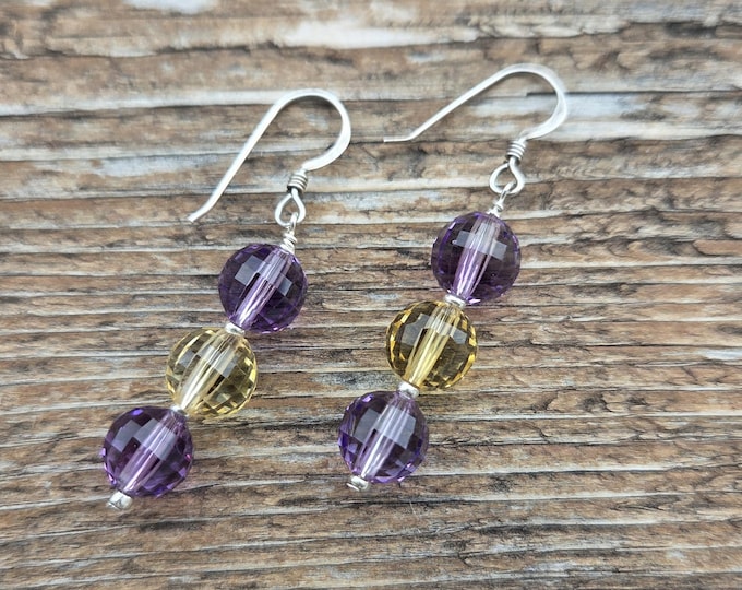 AMETRINE Amethyst Citrine QUARTZ CRYSTAL Gemstone Earrings Sterling Silver Natural Stone