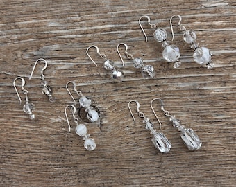 Swarovski Crystal Vintage Beads Silver White Wedding Prom Sterling Earrings CHOOSE PAIR