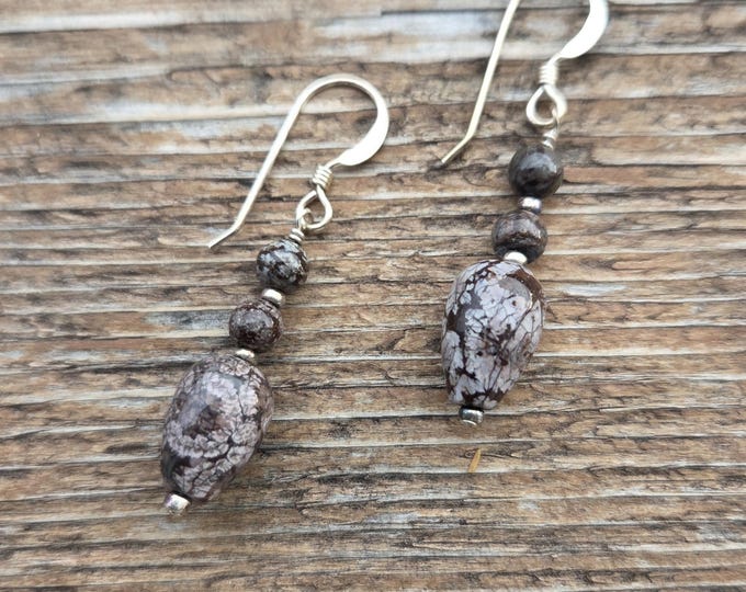 SNOWFLAKE OBSIDIAN Buffalo Jasper Gemstone Earrings Sterling Silver Natural Stone
