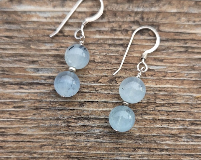 AQUAMARINE Gemstone Earrings Sterling Silver Natural Stone