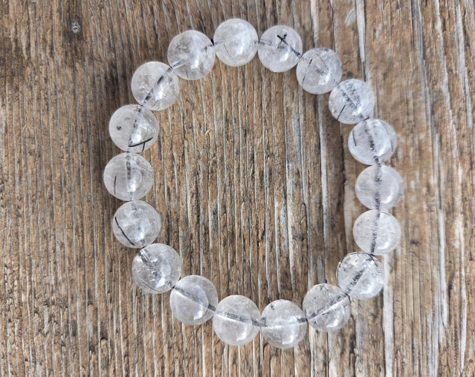 Tourmalinated Quartz Chakra Stretch Bracelet All Natural Semi-Precious Stones Healing Metaphysical