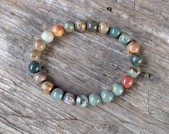 PICASSO STONE (SUNSET) Chakra Stretch Bracelet All Natural Semi-Precious Stones Healing Metaphysical