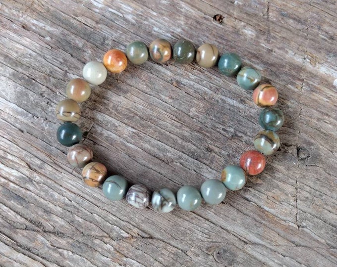 PICASSO STONE (SUNSET) Chakra Stretch Bracelet All Natural Semi-Precious Stones Healing Metaphysical