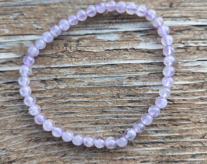 AMETHYST (Light) Small Bead Chakra Stretch Bracelet All Natural Semi-Precious Stones Healing Metaphysical