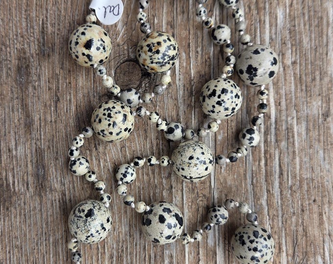 DALMATIAN JASPER Large Bead Necklace All Natural Semi-Precious Stones Healing Metaphysical