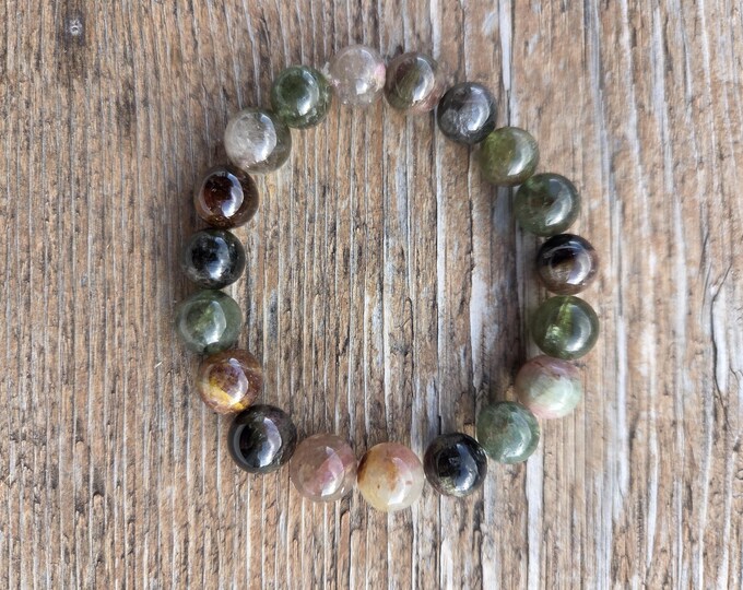 WATERMELON TOURMALINE Chakra Stretch Bracelet All Natural Semi-Precious Stones Healing Metaphysical