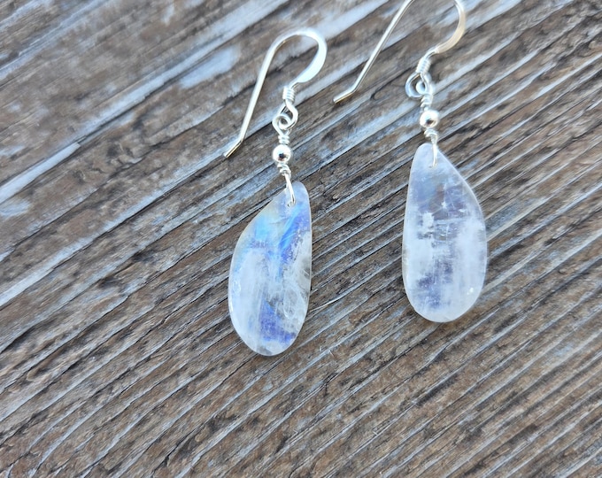 RAINBOW MOONSTONE Gemstone Earrings Sterling Silver Natural Stone