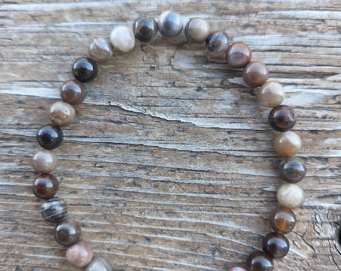 PETRIFIED WOOD MONTANA Bead Chakra Stretch Bracelet All Natural Semi-Precious Stones Healing Metaphysical