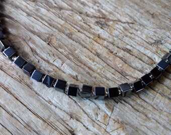 Hematite Cube Beads, Sterling Silver Necklace