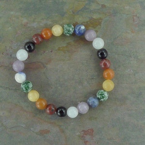 10x Chakra Stretch Bracelet All Natural Semi-Precious Stones Healing Metaphysical